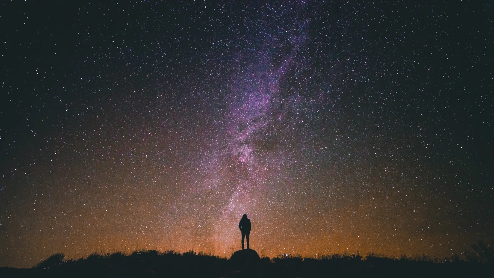 Man looking at very starry sky and visible galaxy in sky